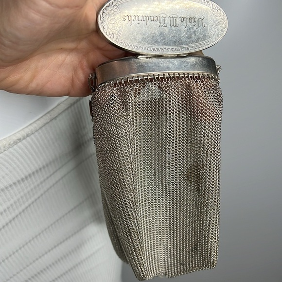 Antique Sterling Silver 925 Chain Mesh Expandable Top Snap Mirror Bag Super Rare - Picture 8 of 16